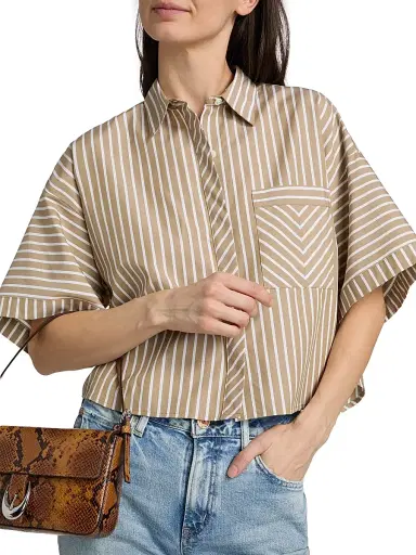 rag & bone Women's Marin Striped Short-Sleeve Button-Front Shirt - Seaweed Stripe - Size Large | Thumbnail 6