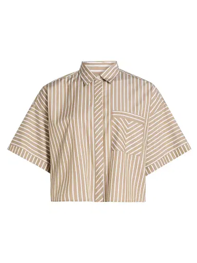 rag & bone Women's Marin Striped Short-Sleeve Button-Front Shirt - Seaweed Stripe - Size Large | Thumbnail 1