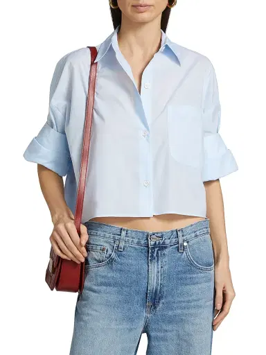 TWP Women's Next Ex Poplin Cropped Shirt - Baby Blue - Size Medium | Thumbnail 3