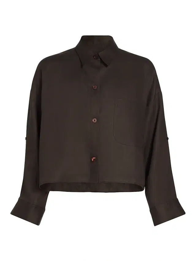 Women's Next Ex Cotton-Silk Button-Front Shirt - Chocolate