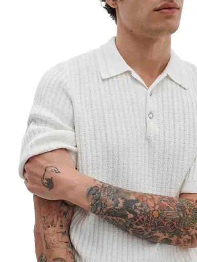 rag & bone Men's Harvey Rib-Knit Cotton-Blend Polo Shirt - Chalk - Size XXL | Thumbnail 4 rag & bone Men's Harvey Rib-Knit Cotton-Blend Polo Shirt - Chalk - Size XXL | Thumbnail 4