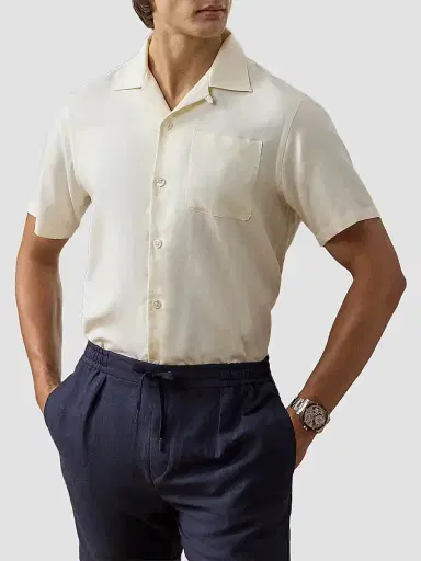 Ralph Lauren Purple Label Men's Silk-Linen Camp Shirt - Classic Cream - Size XXL | Thumbnail 4 Ralph Lauren Purple Label Men's Silk-Linen Camp Shirt - Classic Cream - Size XXL | Thumbnail 4
