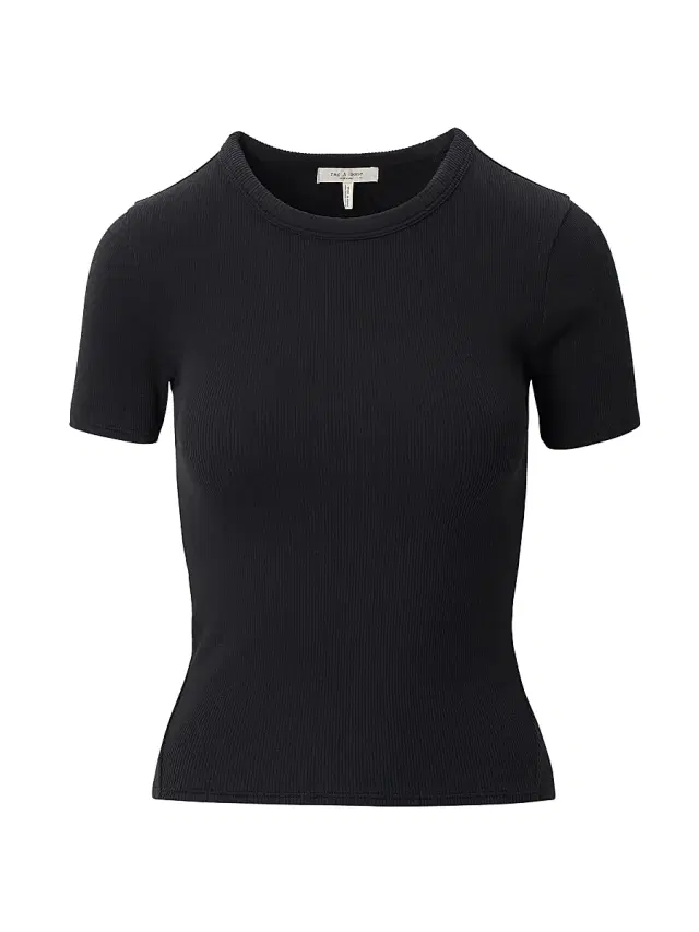 Women's Essential Rib Stretch-Cotton Crewneck T-Shirt - Black
