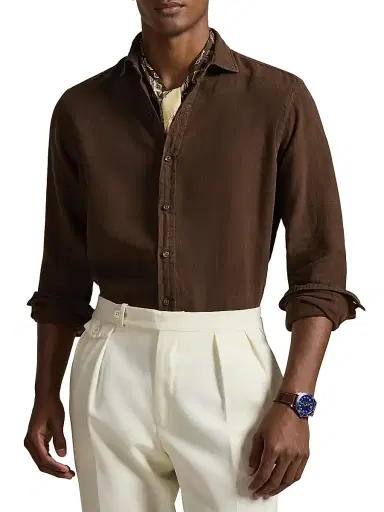 Polo Ralph Lauren Men's Slub Linen Button-Front Shirt - Dark Beech - Size XXL | Thumbnail 3