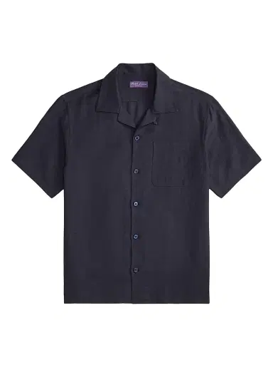 Ralph Lauren Purple Label Men's Silk-Linen Camp Shirt - Classic Chairman Navy - Size XL | Thumbnail 1
