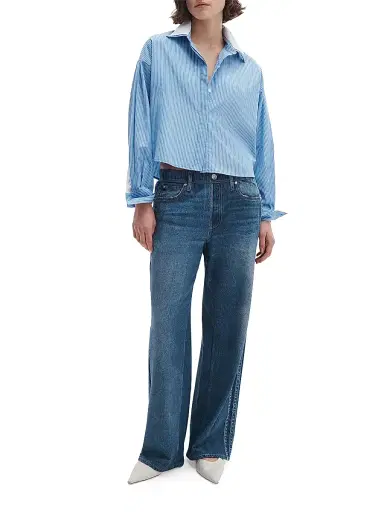 rag & bone Women's Marin Stripe Layered Cotton Shirt - Blue Stripe - Size Large | Thumbnail 2