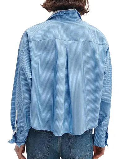rag & bone Women's Marin Stripe Layered Cotton Shirt - Blue Stripe - Size Large | Thumbnail 4