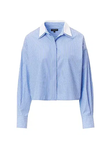 rag & bone Women's Marin Stripe Layered Cotton Shirt - Blue Stripe - Size Large | Thumbnail 1