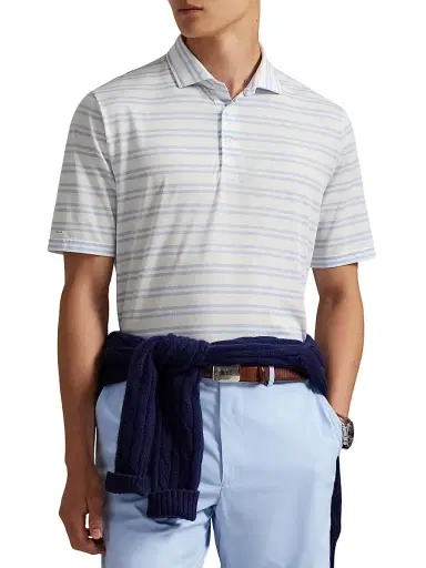 Polo Ralph Lauren Men's Tour Pique Striped Polo Shirt - Office Blue Ceramic White - Size XXL | Thumbnail 3 Polo Ralph Lauren Men's Tour Pique Striped Polo Shirt - Office Blue Ceramic White - Size XXL | Thumbnail 3