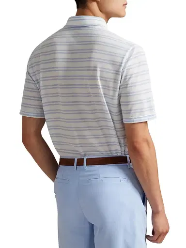 Polo Ralph Lauren Men's Tour Pique Striped Polo Shirt - Office Blue Ceramic White - Size XXL | Thumbnail 4 Polo Ralph Lauren Men's Tour Pique Striped Polo Shirt - Office Blue Ceramic White - Size XXL | Thumbnail 4