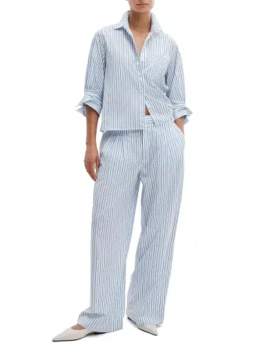 rag & bone Women's Lucia Striped Cotton Poplin Shirt - Baby Blue Stripe - Size XL | Thumbnail 2