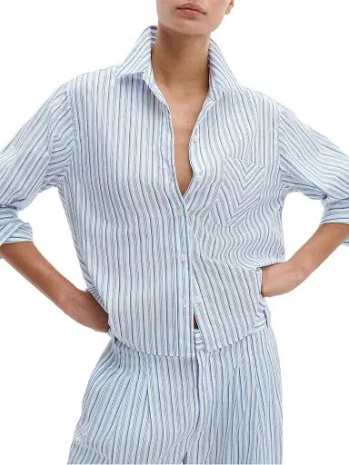 rag & bone Women's Lucia Striped Cotton Poplin Shirt - Baby Blue Stripe - Size XL | Thumbnail 3