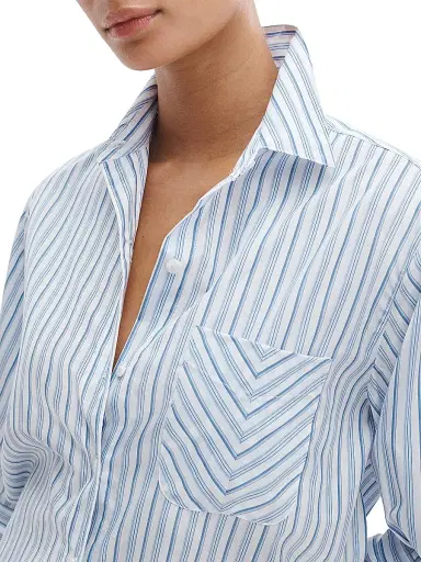 rag & bone Women's Lucia Striped Cotton Poplin Shirt - Baby Blue Stripe - Size XL | Thumbnail 5