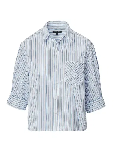 rag & bone Women's Lucia Striped Cotton Poplin Shirt - Baby Blue Stripe - Size XL | Thumbnail 1