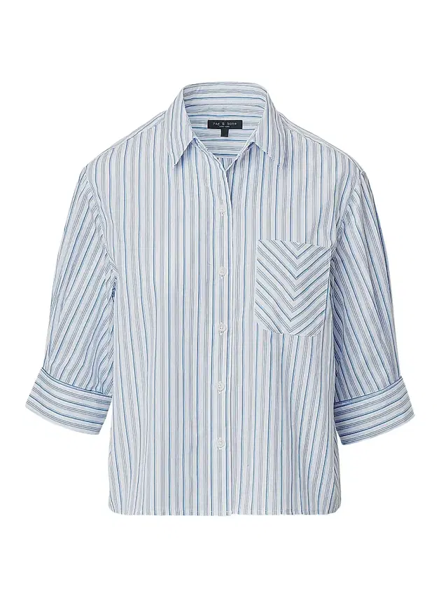 rag & bone Women's Lucia Striped Cotton Poplin Shirt - Baby Blue Stripe