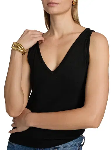 rag & bone Women's Jersey V-Neck Tank - Black - Size Large | Thumbnail 6