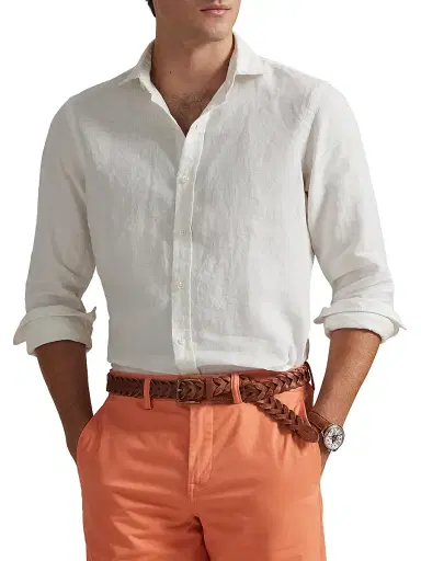 Polo Ralph Lauren Men's Slub Linen Button-Front Shirt - Deckwash White - Size XXL | Thumbnail 3