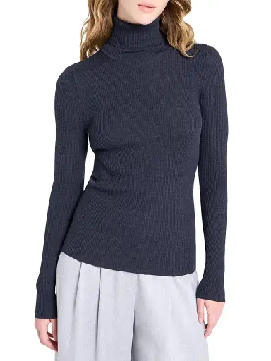 TWP Women's Rib-Knit Wool Turtleneck - Charcoal - Size XL | Thumbnail 3