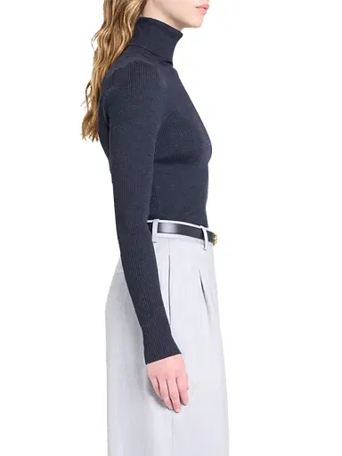 TWP Women's Rib-Knit Wool Turtleneck - Charcoal - Size XL | Thumbnail 4