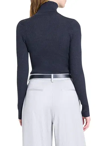 TWP Women's Rib-Knit Wool Turtleneck - Charcoal - Size XL | Thumbnail 5