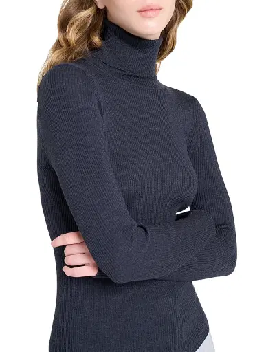 TWP Women's Rib-Knit Wool Turtleneck - Charcoal - Size XL | Thumbnail 6