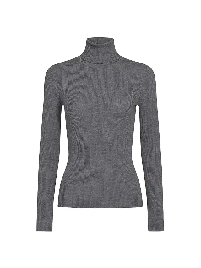 TWP Women's Rib-Knit Wool Turtleneck - Charcoal