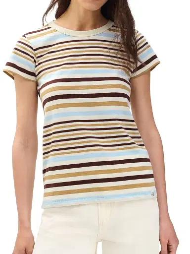 rag & bone Women's The Slub Striped Cotton T-Shirt - Ivory Multi - Size Medium | Thumbnail 3