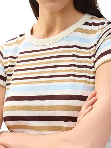 rag & bone Women's The Slub Striped Cotton T-Shirt - Ivory Multi - Size Medium | Thumbnail 5