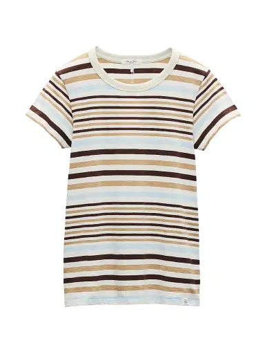 rag & bone Women's The Slub Striped Cotton T-Shirt - Ivory Multi - Size Medium | Thumbnail 1