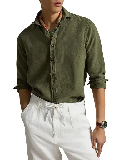 Polo Ralph Lauren Men's Linen Button-Front Shirt - New Olive - Size XXL | Thumbnail 3