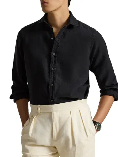 Polo Ralph Lauren Men's Linen Button-Front Shirt - Polo Black - Size XXL | Thumbnail 3