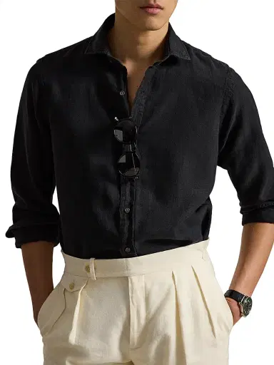 Polo Ralph Lauren Men's Linen Button-Front Shirt - Polo Black - Size XXL | Thumbnail 4