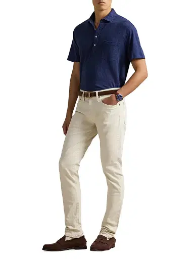 Polo Ralph Lauren Men's Short Sleeve Linen Pique Polo Shirt - Newport Navy - Size XL | Thumbnail 2 Polo Ralph Lauren Men's Short Sleeve Linen Pique Polo Shirt - Newport Navy - Size XL | Thumbnail 2