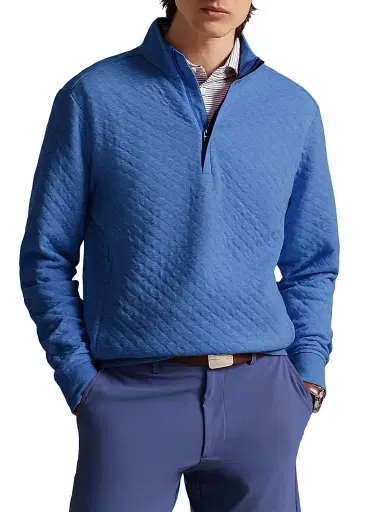 RLX Ralph Lauren Men's Quilted Double-Knit Quarter-Zip Sweatshirt - Fog Blue Heather - Size XXL | Thumbnail 2 RLX Ralph Lauren Men's Quilted Double-Knit Quarter-Zip Sweatshirt - Fog Blue Heather - Size XXL | Thumbnail 2