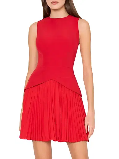 Milly Women's Haddy Pleated Minidress - True Red | Thumbnail 4 Milly Women's Haddy Pleated Minidress - True Red | Thumbnail 4