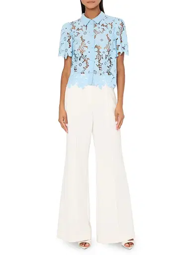 Milly Women's Addison Roja Lace Short-Sleeve Top - Light Blue - Size Large | Thumbnail 2