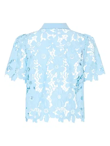 Milly Women's Addison Roja Lace Short-Sleeve Top - Light Blue - Size Large | Thumbnail 3