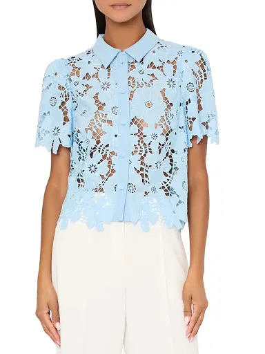 Milly Women's Addison Roja Lace Short-Sleeve Top - Light Blue - Size Large | Thumbnail 4