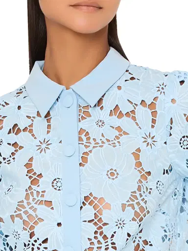 Milly Women's Addison Roja Lace Short-Sleeve Top - Light Blue - Size Large | Thumbnail 5