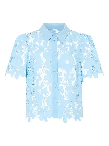 Milly Women's Addison Roja Lace Short-Sleeve Top - Light Blue - Size Large | Thumbnail 1