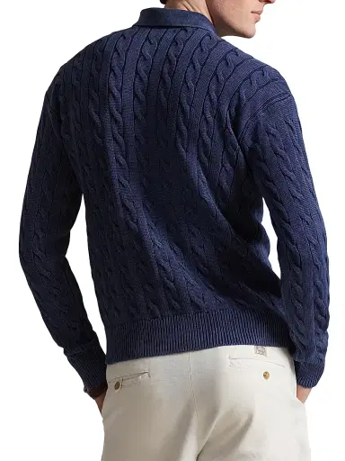 Polo Ralph Lauren Men's Cable-Knit Cotton Polo Sweater - Dark Cobalt - Size XXL | Thumbnail 4 Polo Ralph Lauren Men's Cable-Knit Cotton Polo Sweater - Dark Cobalt - Size XXL | Thumbnail 4