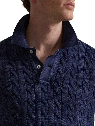 Polo Ralph Lauren Men's Cable-Knit Cotton Polo Sweater - Dark Cobalt - Size XXL | Thumbnail 5 Polo Ralph Lauren Men's Cable-Knit Cotton Polo Sweater - Dark Cobalt - Size XXL | Thumbnail 5