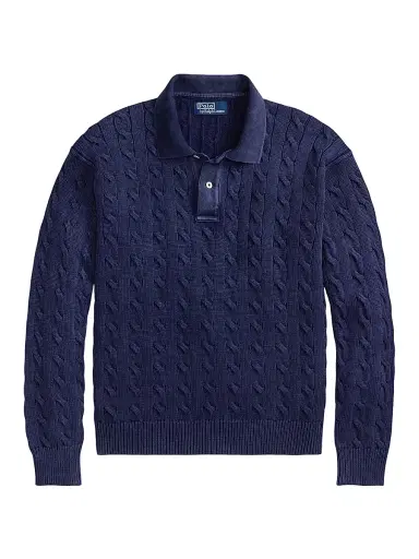 Polo Ralph Lauren Men's Cable-Knit Cotton Polo Sweater - Dark Cobalt - Size XXL | Thumbnail 1 Polo Ralph Lauren Men's Cable-Knit Cotton Polo Sweater - Dark Cobalt - Size XXL | Thumbnail 1