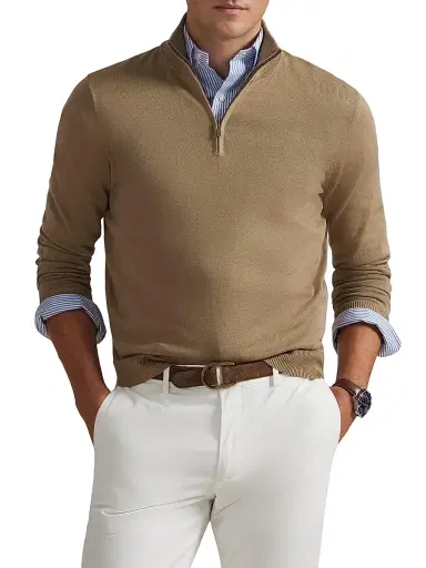 Polo Ralph Lauren Men's Cotton Quarter-Zip Sweater - Clay Tan - Size XXL | Thumbnail 3 Polo Ralph Lauren Men's Cotton Quarter-Zip Sweater - Clay Tan - Size XXL | Thumbnail 3
