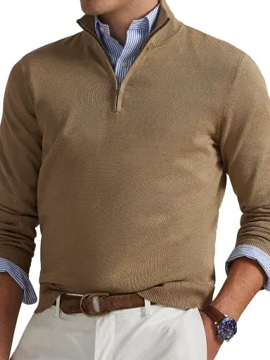 Polo Ralph Lauren Men's Cotton Quarter-Zip Sweater - Clay Tan - Size XXL | Thumbnail 5 Polo Ralph Lauren Men's Cotton Quarter-Zip Sweater - Clay Tan - Size XXL | Thumbnail 5