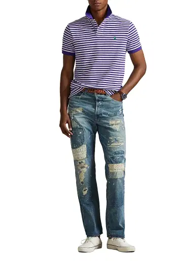 Polo Ralph Lauren Men's Striped Logo Mesh Cotton Polo Shirt - Cabana Purple White - Size XXL | Thumbnail 2