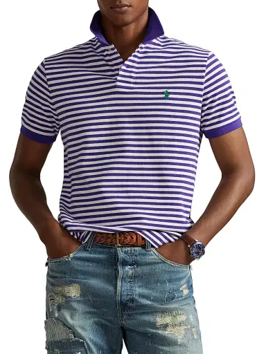 Polo Ralph Lauren Men's Striped Logo Mesh Cotton Polo Shirt - Cabana Purple White - Size XXL | Thumbnail 3