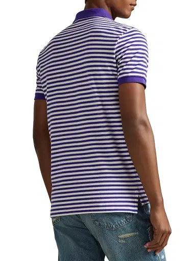 Polo Ralph Lauren Men's Striped Logo Mesh Cotton Polo Shirt - Cabana Purple White - Size XXL | Thumbnail 4