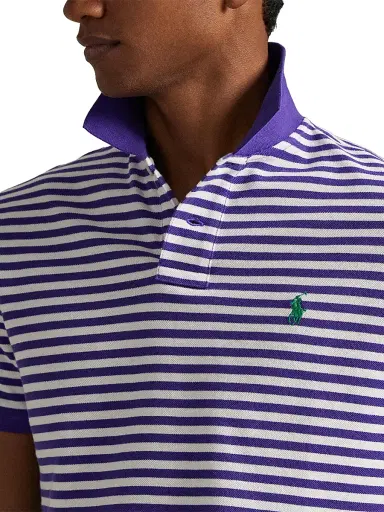 Polo Ralph Lauren Men's Striped Logo Mesh Cotton Polo Shirt - Cabana Purple White - Size XXL | Thumbnail 5