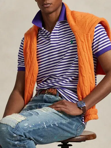 Polo Ralph Lauren Men's Striped Logo Mesh Cotton Polo Shirt - Cabana Purple White - Size XXL | Thumbnail 6